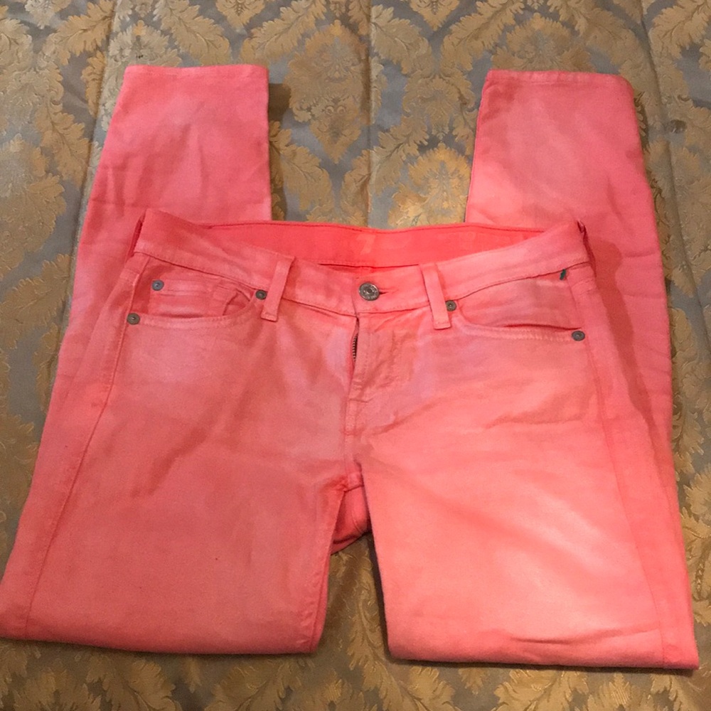 🔥 7 ALL MANKIND PEACH PINK CROPPED SKINNY JEANS